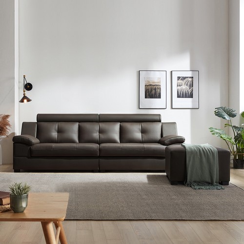 동서가구 스카온 라텍스탑 천연가죽 소파 4인용 (스툴포함)_이미지