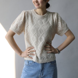 헤이올리 기하무늬 스카시 조직 소매퍼프 라운드넥 니트 스웨터 NHK101