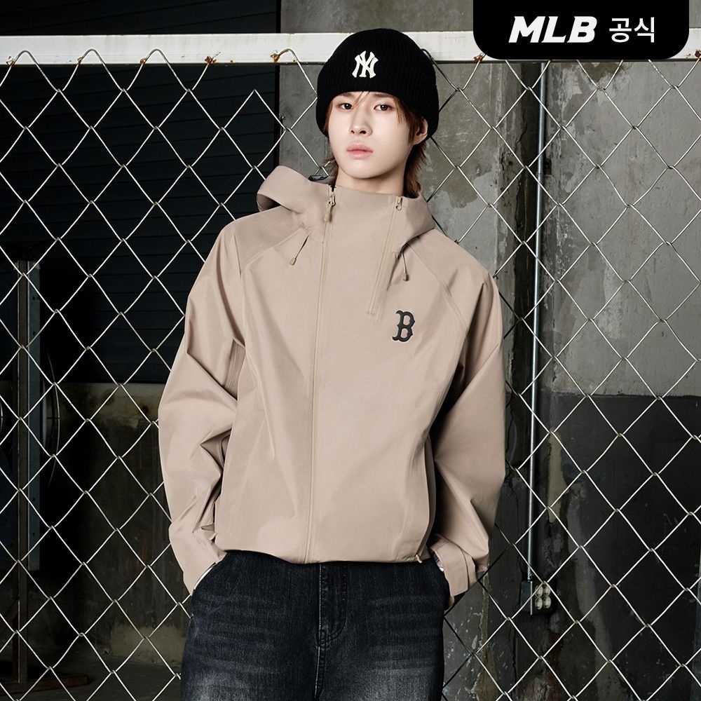 MLB TWS PICK 공용 고프코어 3L 사선 지퍼 바람막이 BOS Mg.Beige 3AWJB7064-43BGM_이미지