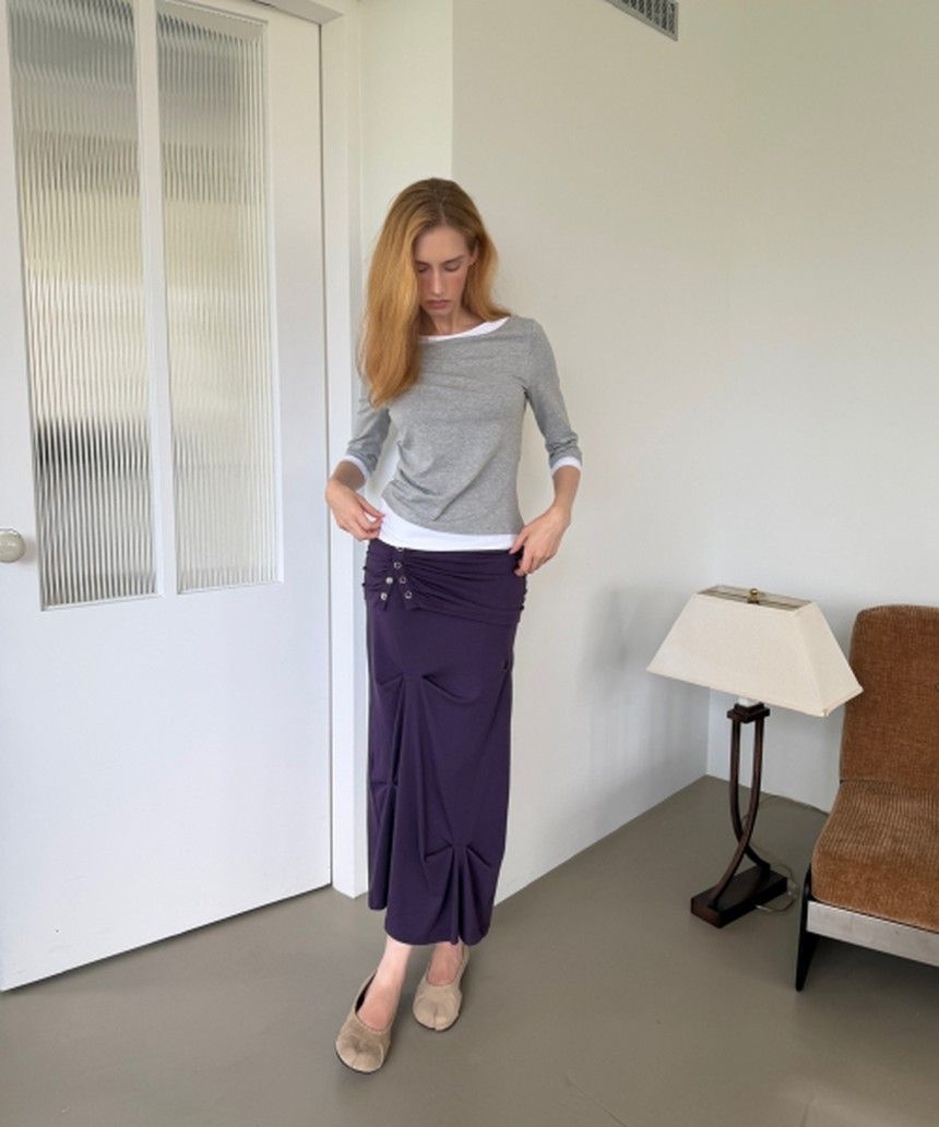 아수라 ASURA SNAP DRAPE SKIRT PURPLE ASK105PPOS 3730861_이미지