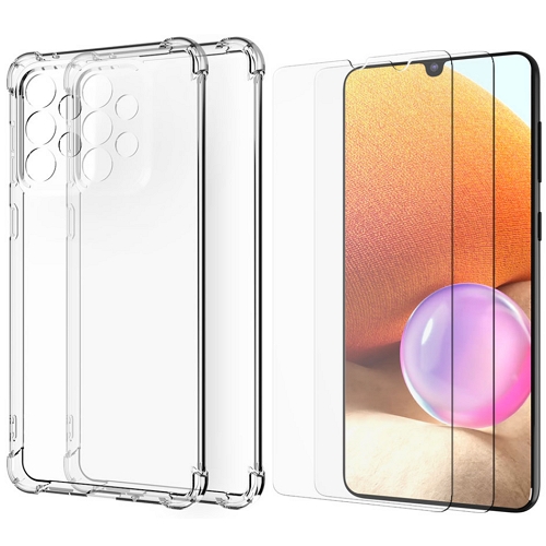 갤럭시A33 카이트 투명 범퍼 케이스 2개+플래쉬 액정 강화유리 2매