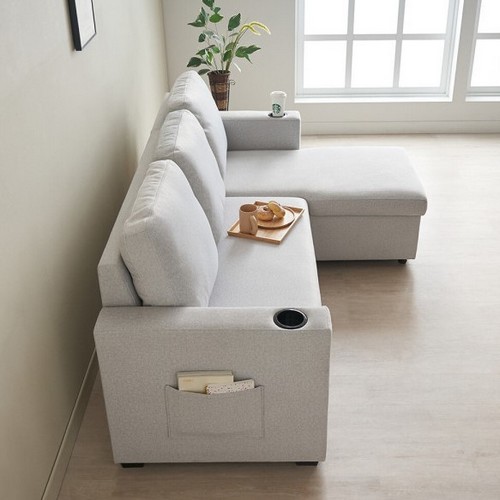 에보니아 이지백 확장형 카우치 아쿠아스웨이드텍스 패브릭 소파베드 3인용_이미지