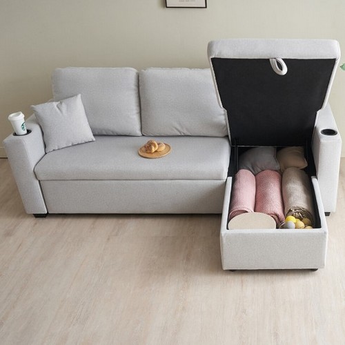 에보니아 이지백 확장형 카우치 아쿠아스웨이드텍스 패브릭 소파베드 3인용_이미지