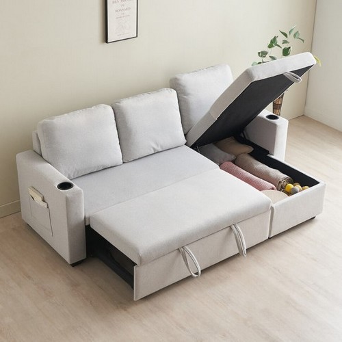 에보니아 이지백 확장형 카우치 아쿠아스웨이드텍스 패브릭 소파베드 3인용_이미지