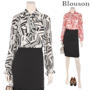  블루종 Blouson 기하학 나염 쉬폰 블라우스_ B1903BL601A B1903BL601A