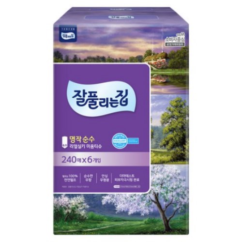 미래생활 잘풀리는집 명작 순수 리얼실키 미용티슈 240매 (6입) (2팩(12입))