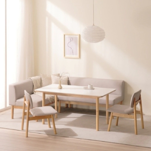 보니애가구 밀리아 낮은 세라믹 식탁 1400 (의자2개+벤치1개+코너벤치1개)