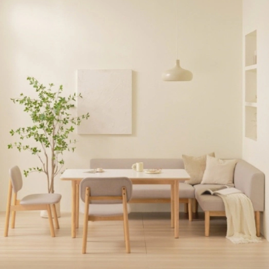 보니애가구 밀리아 낮은 세라믹 식탁 1400 (의자2개+벤치1개+코너벤치1개)_이미지