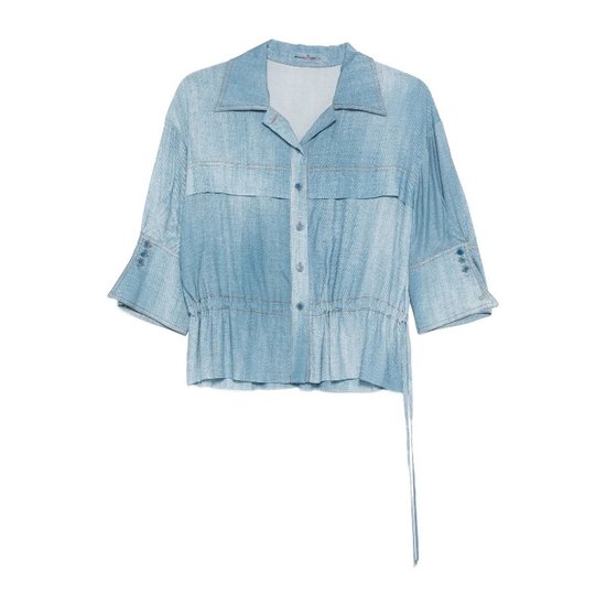 드로스트링 웨이스트 플리츠 반팔 셔츠 D482K36