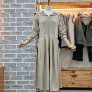  레코브 여성 카라 주름 롱원피스 SB31BZOP572X