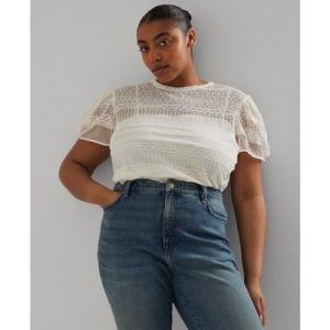 랄프로렌 폴로 폴로 플러스 사이즈 레이스 퍼프 슬리브 탑 143800 2X Winter Cream