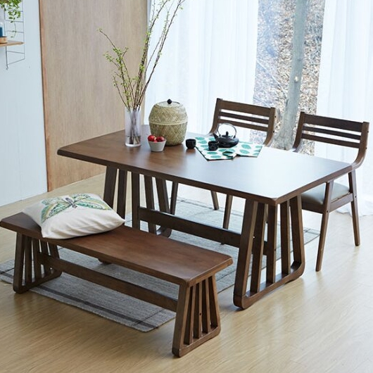 베스트리빙 몬타 우드슬랩 고무나무 원목 식탁 1600 (마티나의자2개+벤치1개)