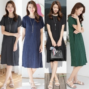 우일인견 여름 데일리룩 시원한 인견 플리츠 원피스_이미지