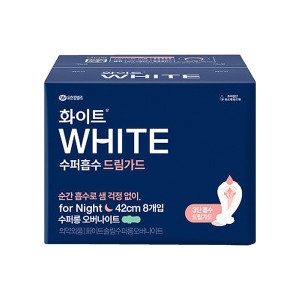 유한킴벌리 화이트 수퍼흡수 드림가드 수퍼롱 오버나이트 8개 (4팩(32개))
