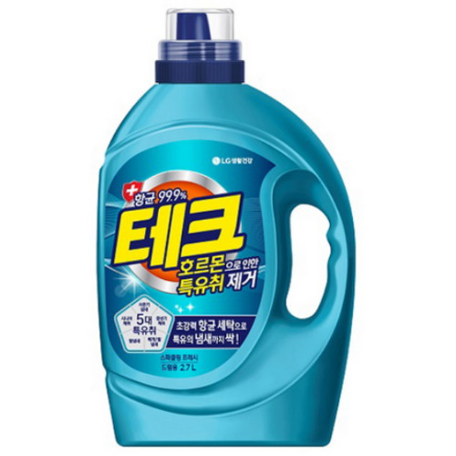 LG생활건강 테크 호르몬 특유취 제거 액체세제 드럼용 2.7L (2개)