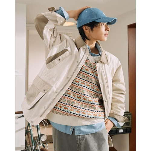 빈폴 멘 멘 소재 블로킹 헌팅 재킷 아이보리_BC5237C230