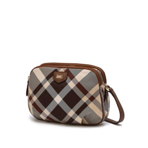 닥스 WOMENS ACCESSORIES TARTAN CHECK JQD 브라운 체크 가죽배색 자카드 크로스백 DCBA5F945W2