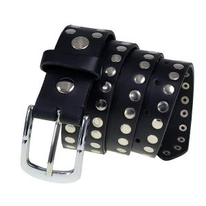 밀워키 Leather MP7100 남성용 스터드 블랙 천연 가죽 벨트 버클 포함 바이커 너비 3.8cm 1.5인치_이미지