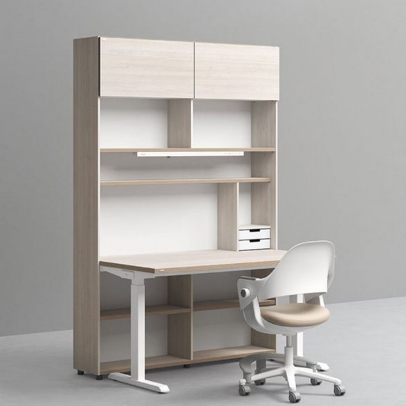 데스커 6단 스마트 모션 스탠딩 책상 세트+조명+도어+의자 (1400x600)