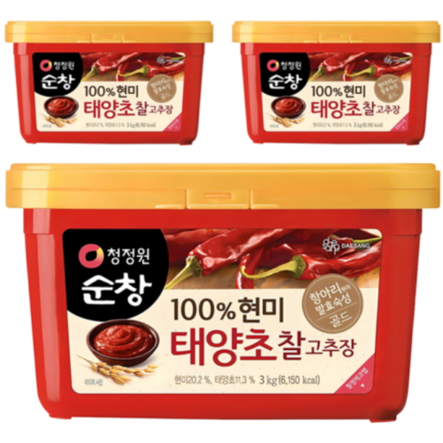 청정원 순창 100% 현미 태양초 찰고추장 3kg (3개)_이미지