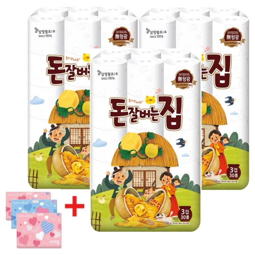 돈잘버는집 30m (30롤)*3팩 + 여행용티슈 40매*3팩 세트