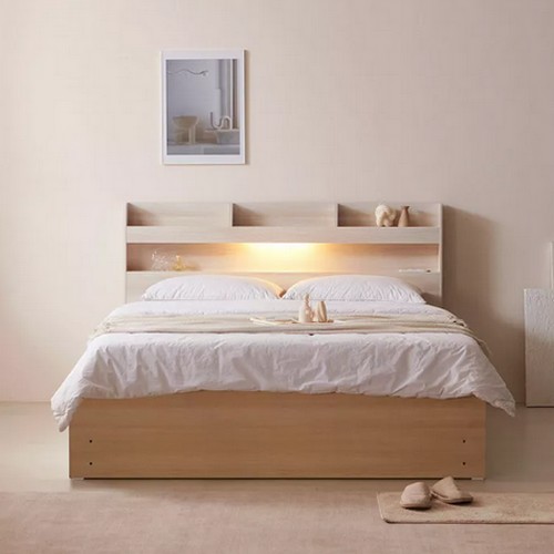 웨스트프롬 라벤더 북선반 수납 4서랍 LED침대 Q (텐더바다독립)_이미지