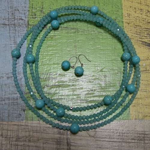 터키석 Simple레이어드 여자 여성 목걸이 귀걸이 세트 W2AEADE260207