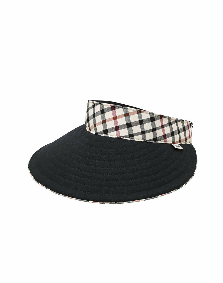 LF 닥스 여성 페이스커버 레이스 네이비 체크배색 패커블 썬캡 DCHE6E260N3