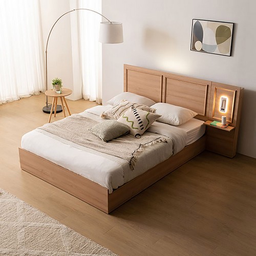 라자가구 윈디 서랍형 LED 침대 Q+협탁 (본넬스프링)