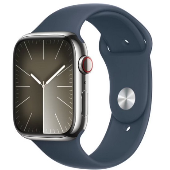 APPLE 워치 시리즈9 45mm Cellular 실버 스테인리스 스틸 (스포츠밴드, 해외구매)_이미지