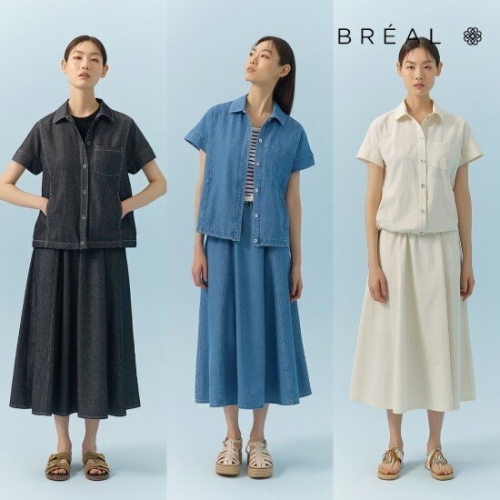 브리엘 여성 데님 셔츠 스커트 셋업_이미지