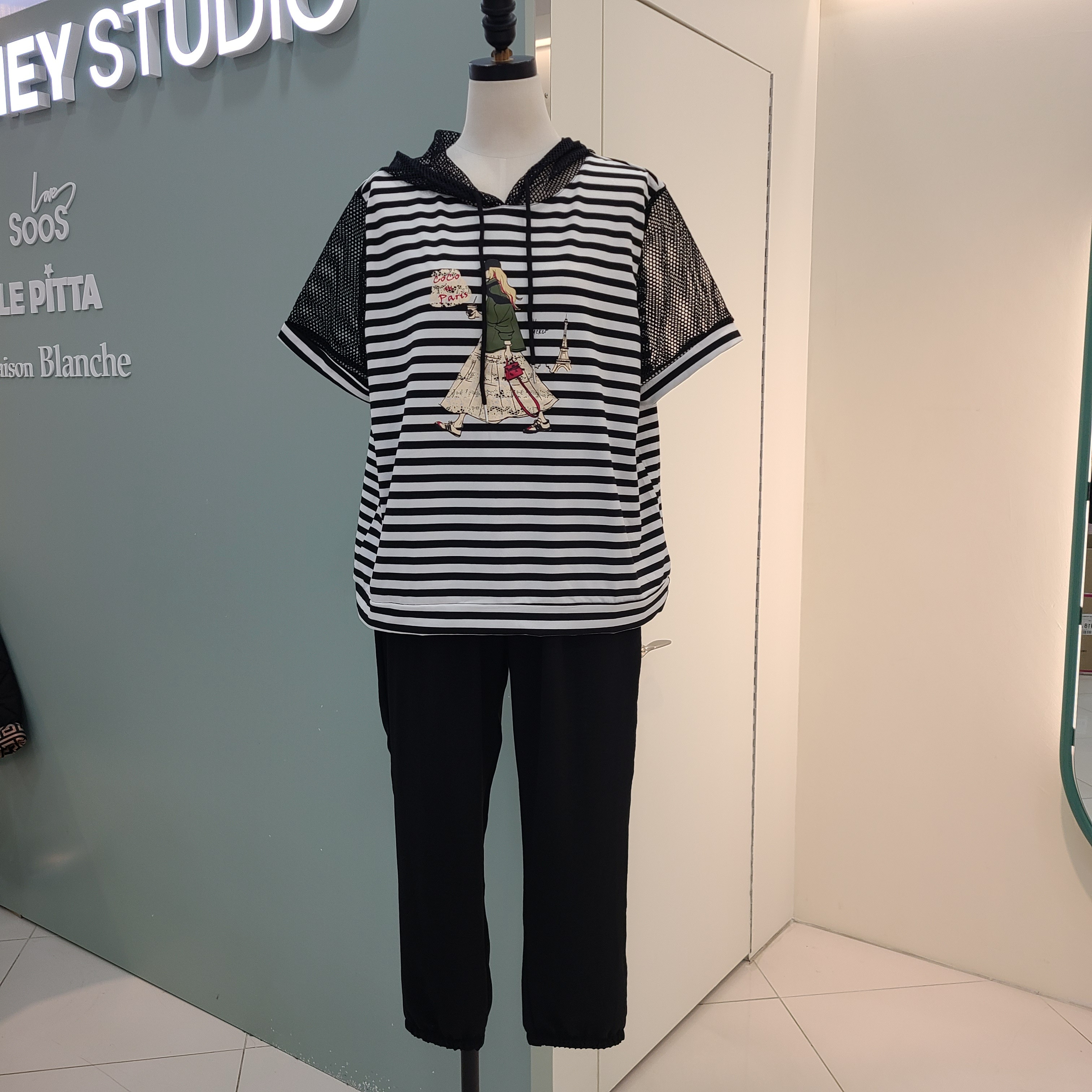 SOOS 스트라이프 메쉬 바지셋트 S262BJS552/블랙_YS