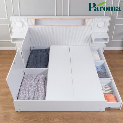 파로마 라인 엔펠트 템바보드 벙커 수납 LED침대 Q (매트별도)_이미지