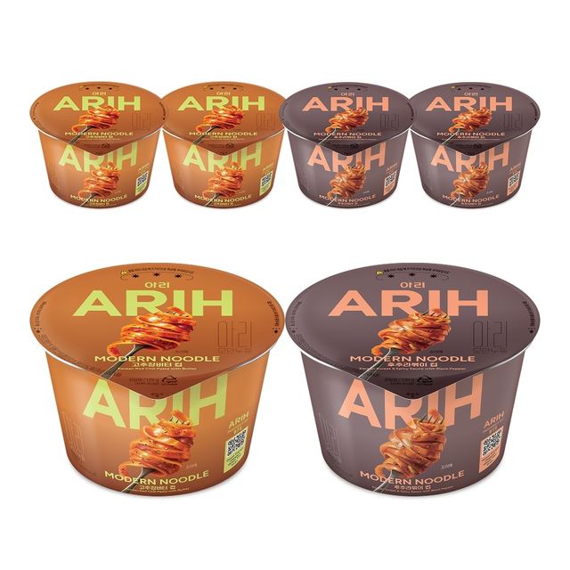 아리 모던누들 고추장버터 컵 125g 3개 + 아리 모던누들 후추라볶이 컵 130g 3개