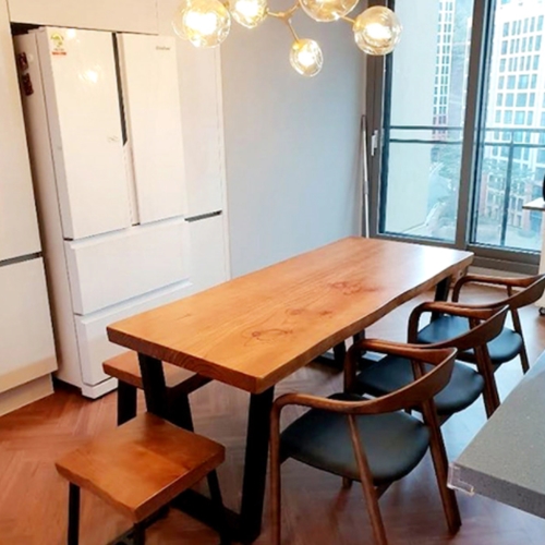 옐로우라이트 우드슬랩 통원목 다이닝 식탁 2000 (의자별도)_이미지