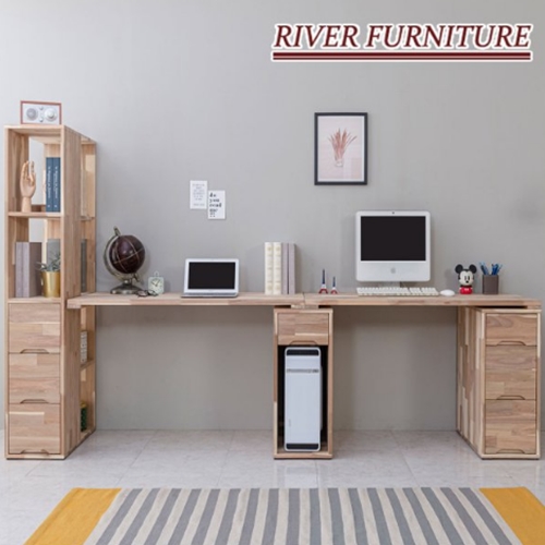 리버퍼니쳐 마쵸 아카시아원목 2인용 책상 풀세트 (2400x600)_이미지