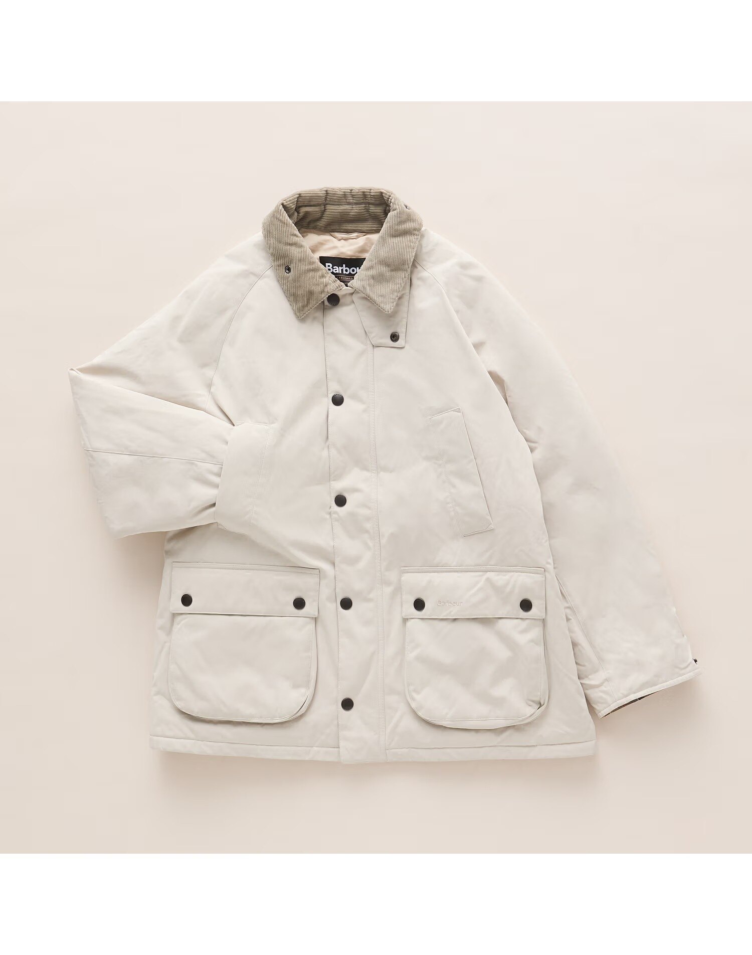 바버 <b>남성</b> 아이보리 Rollback OS Bedale 패디드 자켓 URJU6F015I1 URJU6F015