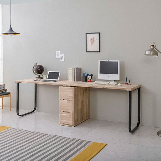 리버퍼니쳐 마쵸 아카시아원목 2인용 3단서랍장 책상  (2400x600)_이미지