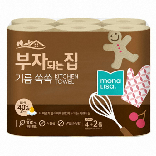 부자되는집 ㅤ기름 쏙쏙 키친타올 130매 (6롤) *1팩_이미지