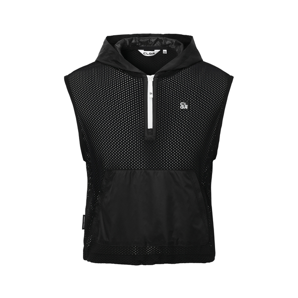 챌린저 에센셜 메쉬 우븐 믹스 하프집업 후드 베스트 CHE2WVT2954BK