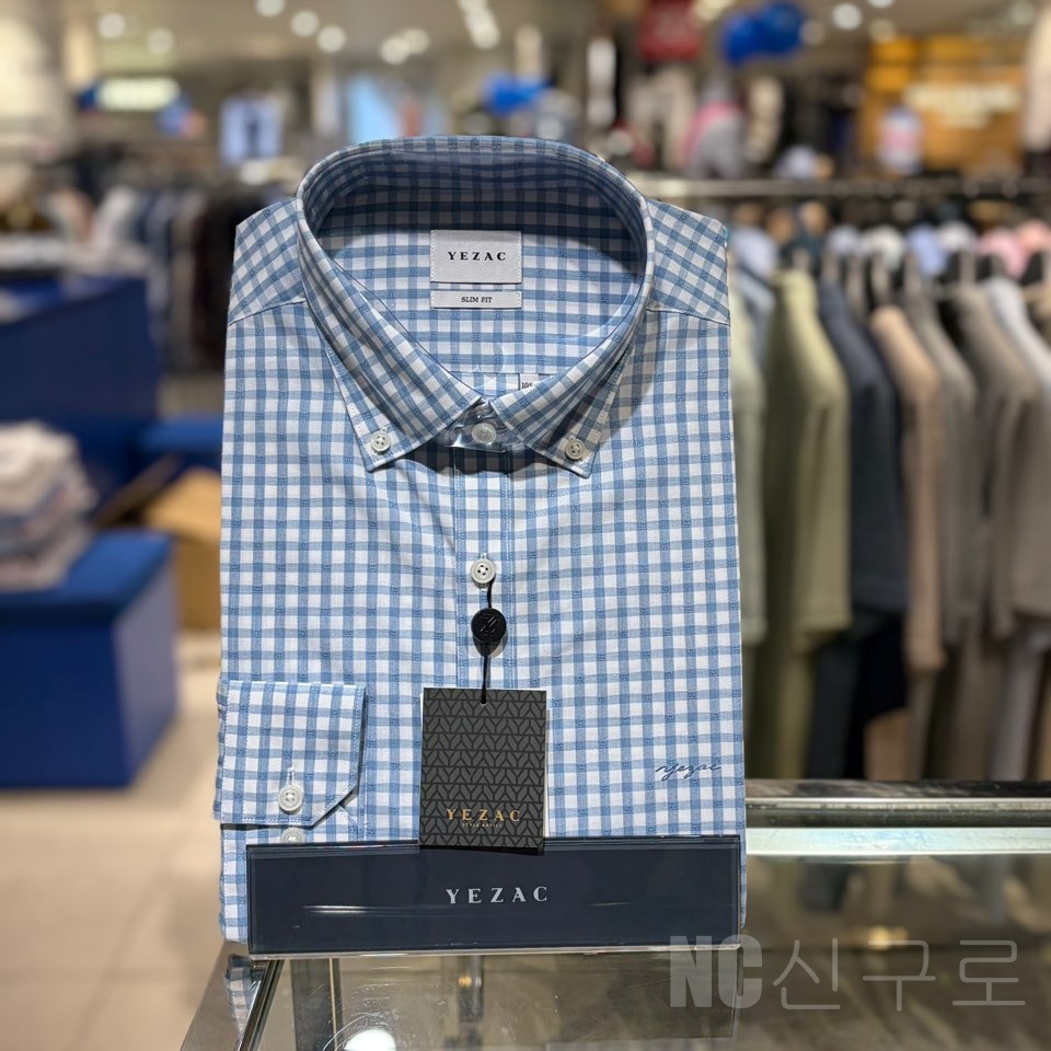 예작 NC 구로점 남성와이셔츠 윈도우체크 버튼다운 블루색상 슬림핏 긴팔 YJ3SBS960BL_이미지