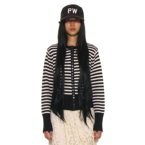 파르티멘토 PARTIMENTO WOMEN 와이드 리브 버튼업 니트 가디건_블랙 스트라이프 PW25AK-04BS 5036