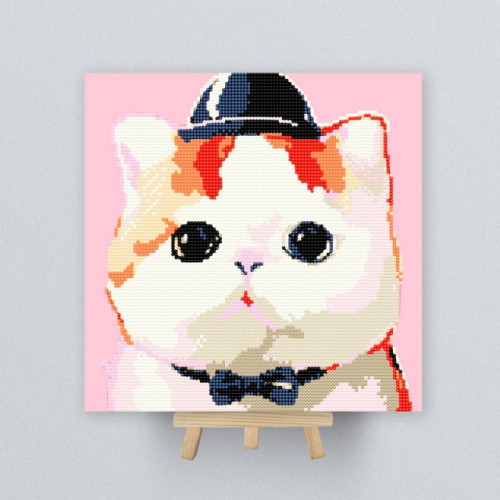 아이러브페인팅 DIY 캔버스형 보석십자수 모자 쓴 냥이_이미지