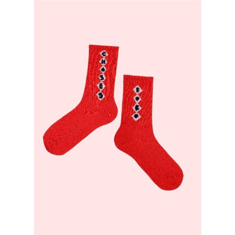 보보 쇼즈 쇼즈 24AW 다이아몬드 롱 양말 삭스 B224AI003 레드 4434318_이미지