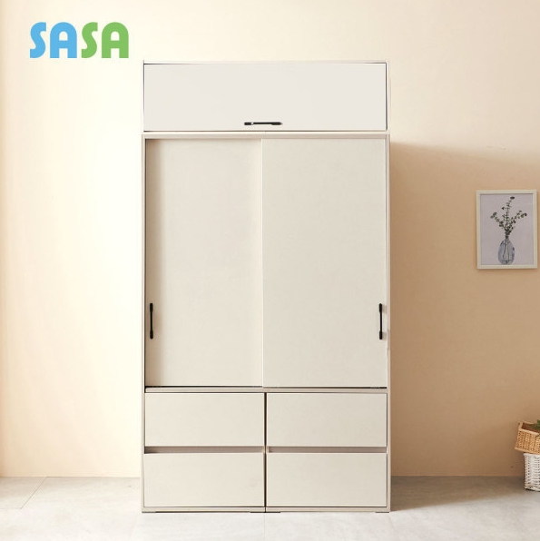 사사가구 빅 슬라이딩 행거 서랍형+상부장 옷장 1200