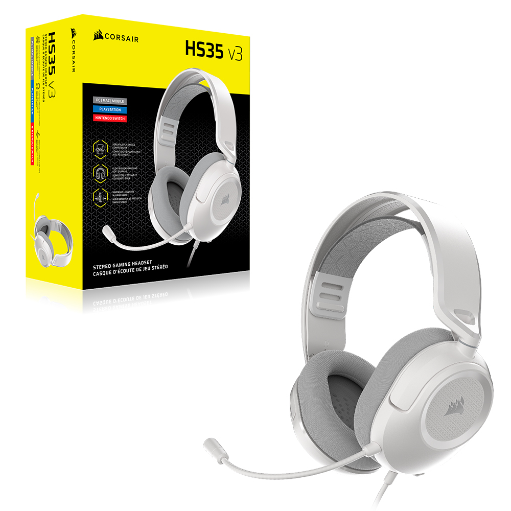 CORSAIR HS35 v3 게이밍 헤드셋 (화이트, 정품)_이미지