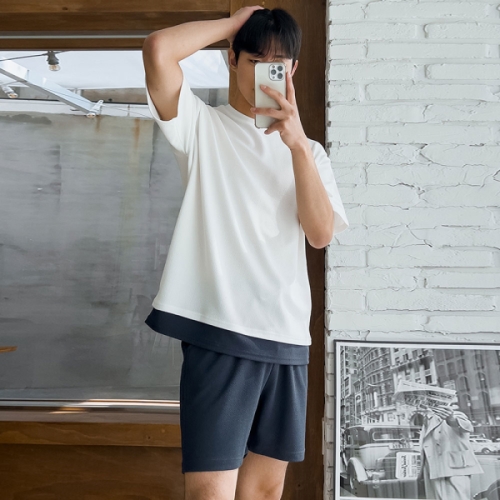 리빌모아 남자 데일리 레이어드 반팔 세트 남여공용 상하의 세트 5C-SETH-Q003-진청