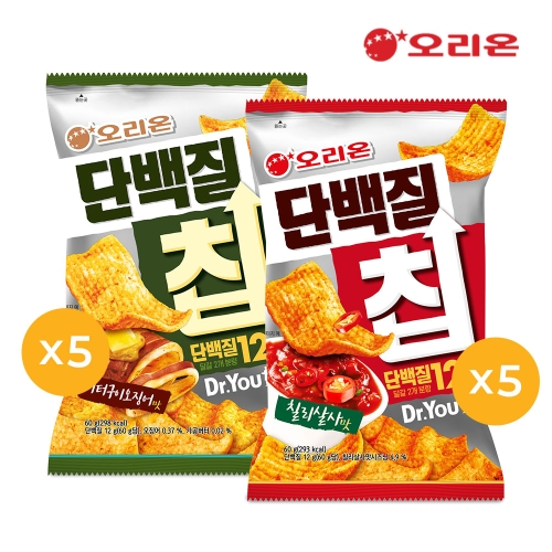 오리온 닥터유 단백질칩 60g 버터오징어 5개 + 칠리살사맛 5개