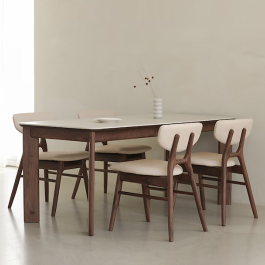 라미에스 오스비 월넛 원목 포세린 세라믹 식탁 1400 (의자4개)