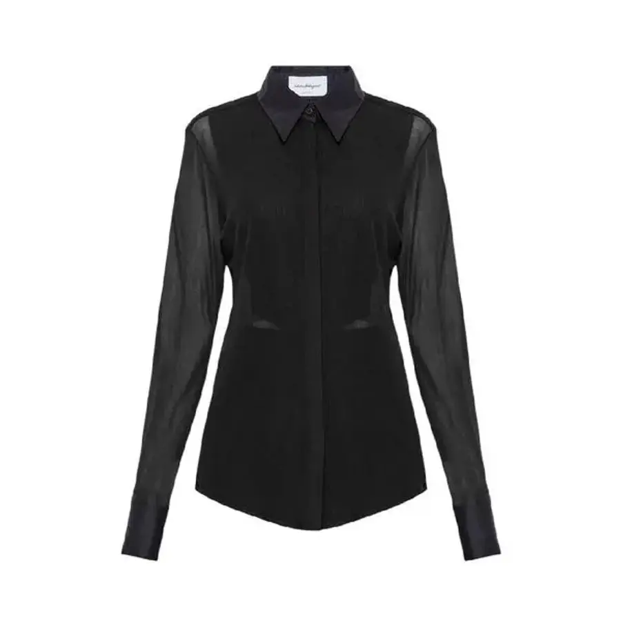 페라가모 우먼 세미 시어 롱 슬리브 셔츠 Brand Size 42 US 8 13A336 759063 1123448_이미지